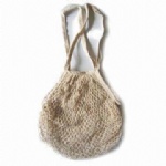 Off-blanco bolsa de malla de algodón con mango largo